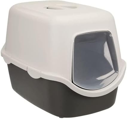 Cat Litter Tray with Hood | Litter Tray with Hood, Door Flap and Handle | Made with Lightweight and Durable Material | Double Rim Keeps The Surrounding Area Clean & Tidy - Grey